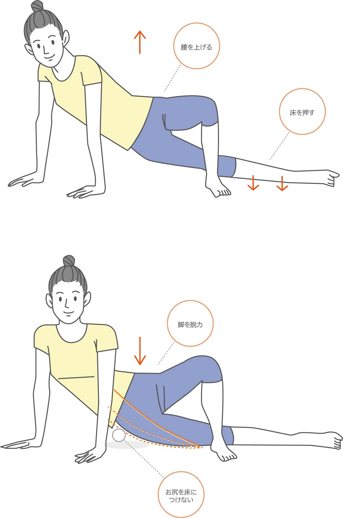 腸脛靭帯のストレッチをする女性のイラスト